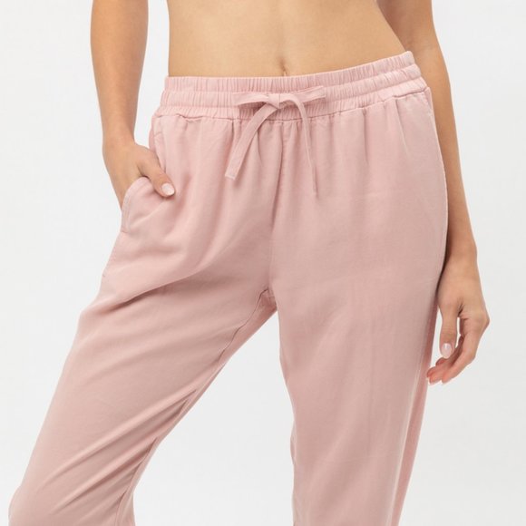 NEW Pink Tencel High Waist Rib Panel Jogger Pants - Picture 4 of 9